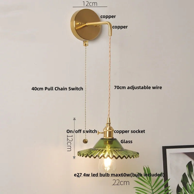 White Glass LED Wall Lamp with Pull Chain Switch - Modern Nordic Design