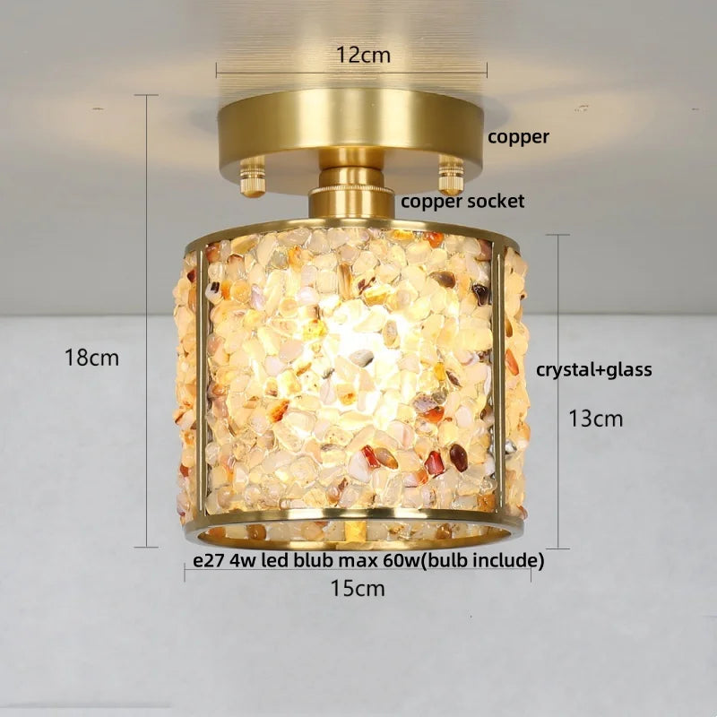 Copper Canopy LED Ceiling Light Glass Crystal Nordic Modern Decor for Home