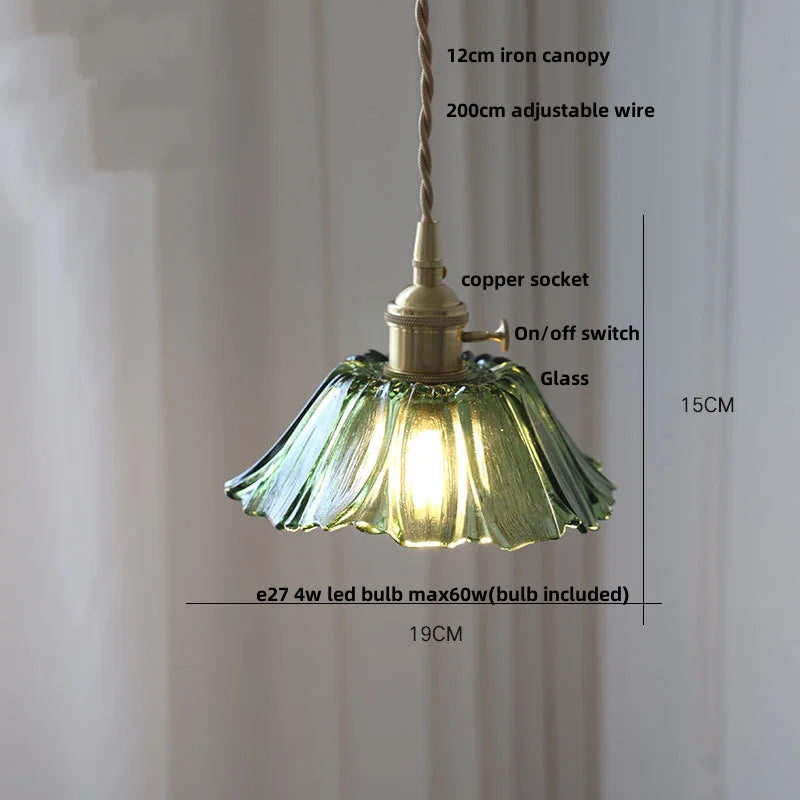 Afralia™ Amber Flower Glass Pendant Light LED Kitchen Decor Home Reading Room