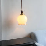Walnut Wood Resin LED Pendant Lamp Adjustable for Modern Nordic Living Room