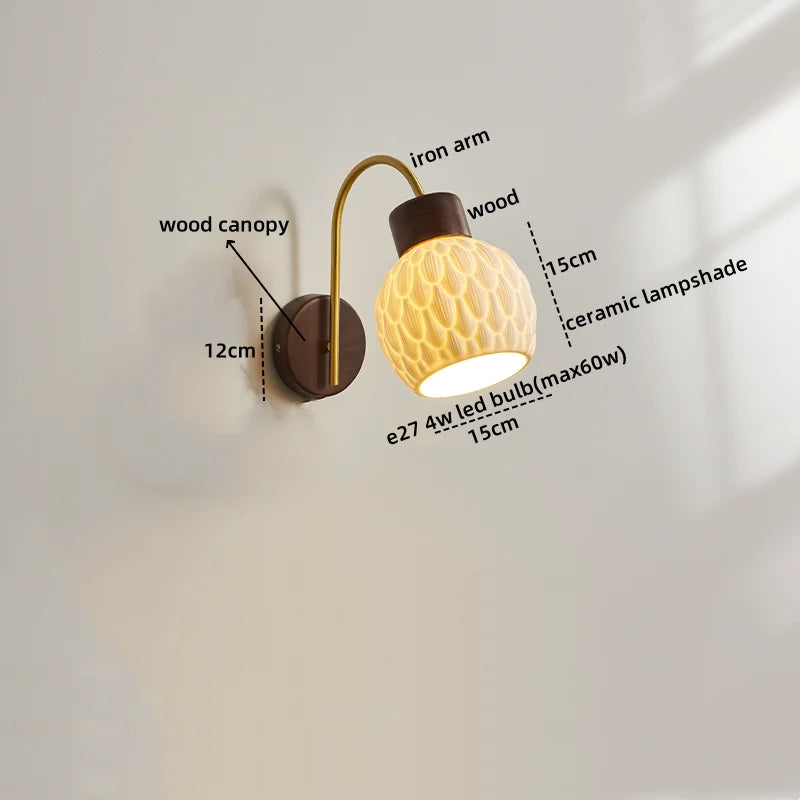 Ceramic Wood LED Wall Lights Modern Bedside Lamp for Home Decor