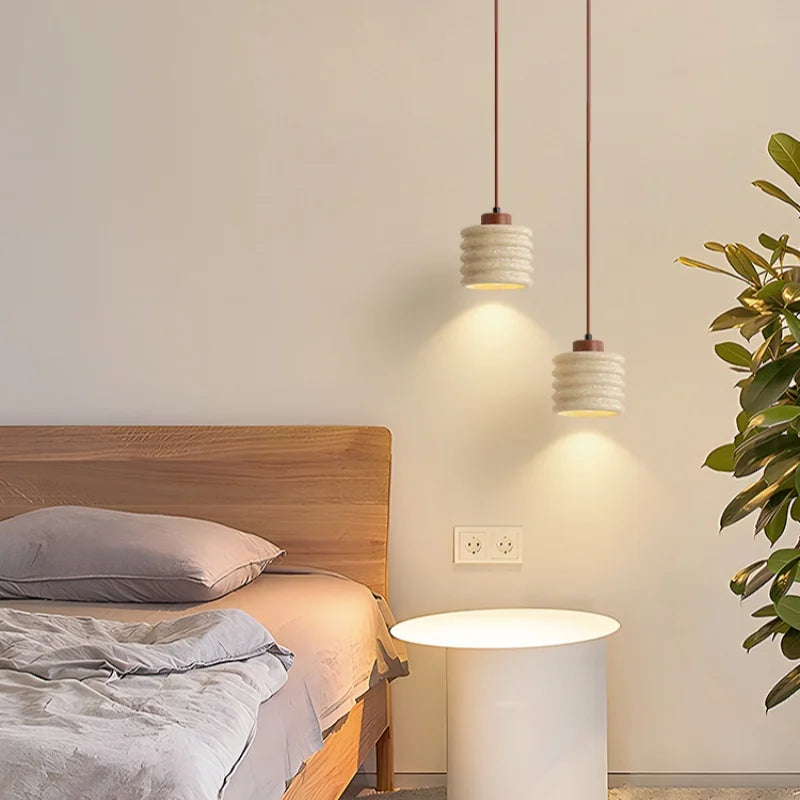 LED Pendant Lamp Yellow Travertine Wood Nordic Minimalism Hanging Light