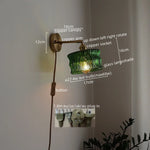 LED Glass Copper Wall Sconce Pull Chain Switch Lamp for Bedroom Living Room