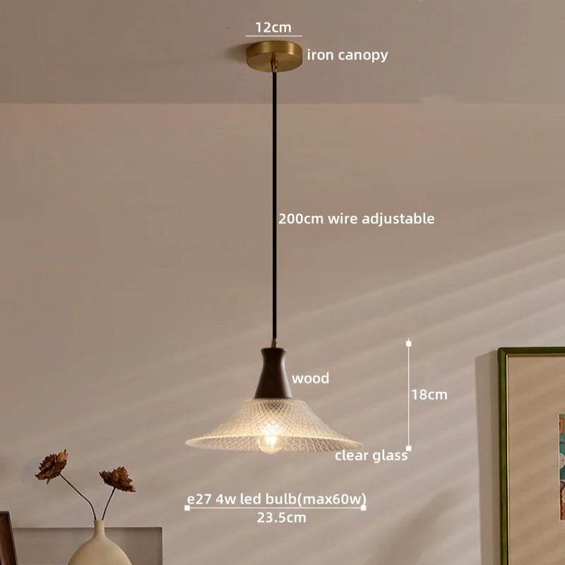 Wood Glass LED Pendant Lights Modern Hanging Lamp for Kitchen Living Room