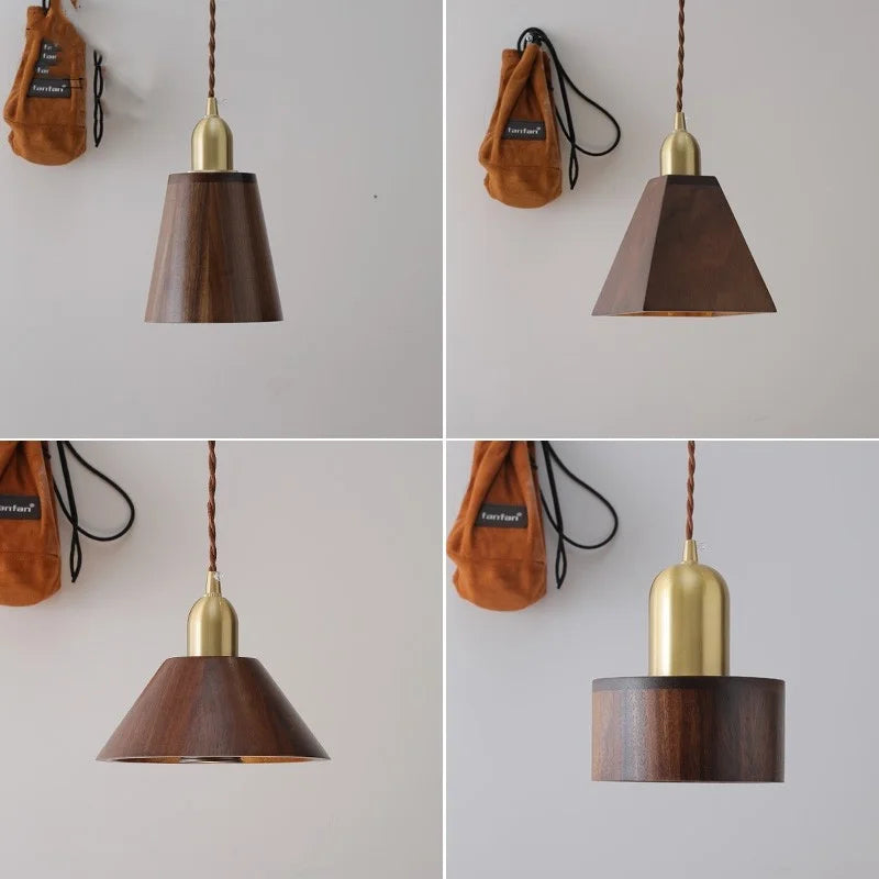 Copper Socket Walnut Wood LED Pendant Light Fixture for Dining Room