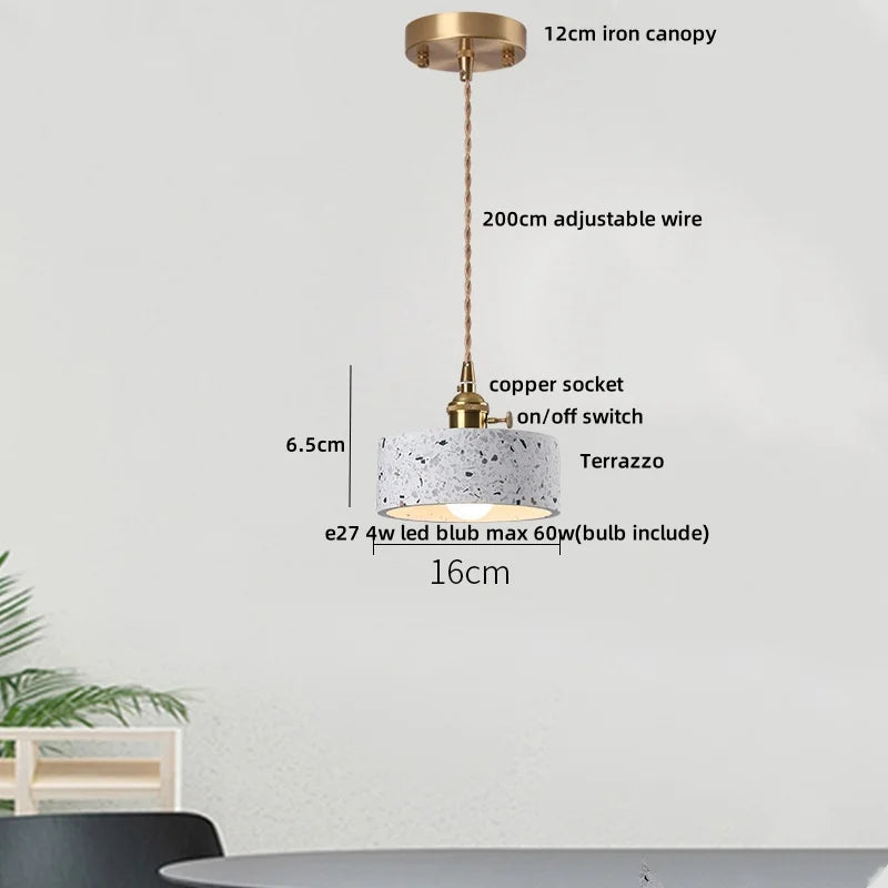 Stone Terrazzo LED Pendant Lights - Modern Nordic Adjustable Hanging Lamp