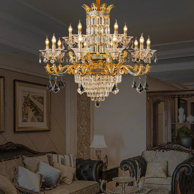 Luxe Crystal Chandelier: Elegant Copper Living Room Dining Candle Light