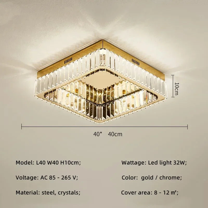 Afralia™ Crystal LED Dimmable Ceiling Lights: Modern Square Steel Fixture for Living Room