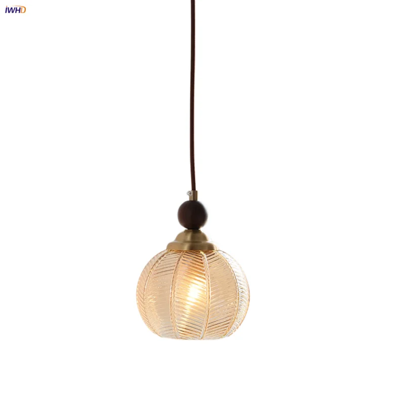 Amber Glass LED Pendant Light - Modern Nordic Design with Iron Base