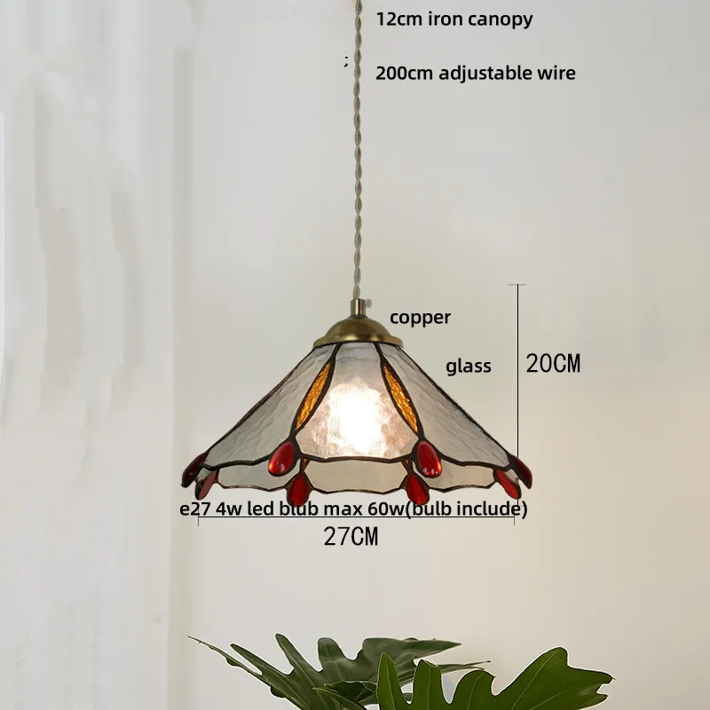 Afralia™ Copper LED Pendant Lamp Wood Globe Glass Nordic Modern Tiffany Hanging Lights
