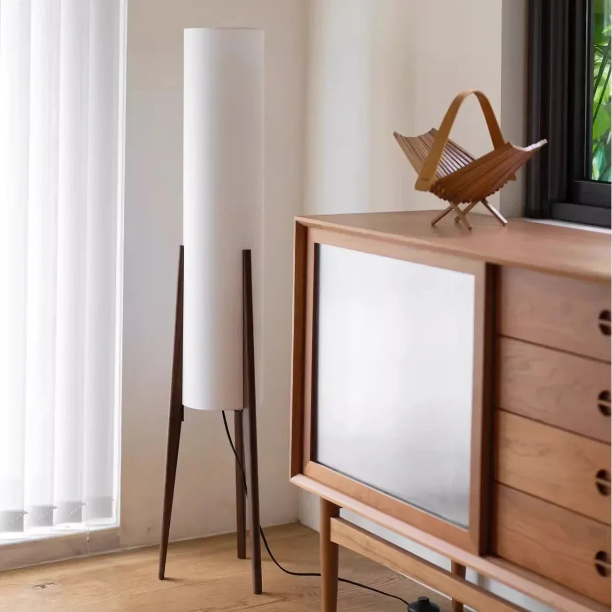 Solid Wood Floor Lamp with Fabric Shade