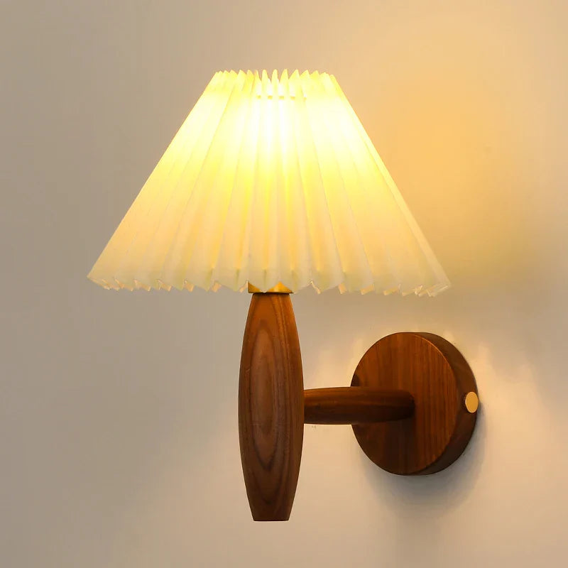 Cream PVC LED Wall Lamps Japanese Walnut Wood Applique Murale