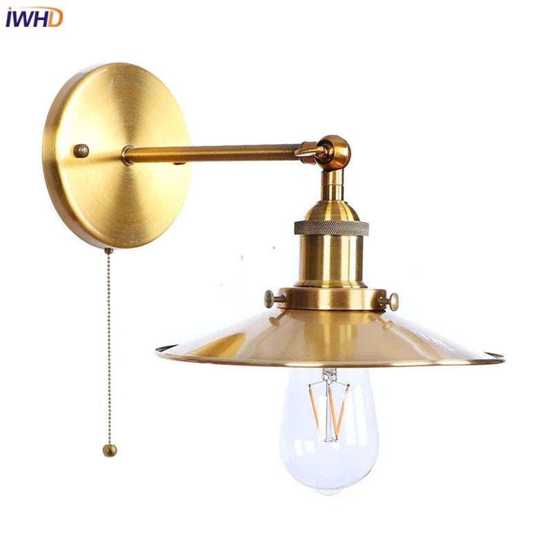 Loft LED Wall Lamp Gold Pull Chain Switch Industrial Luminaire