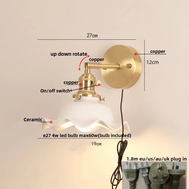 Ceramic Wood LED Wall Sconce, Modern Adjustable Nordic Lamparas De Pared for Bedroom