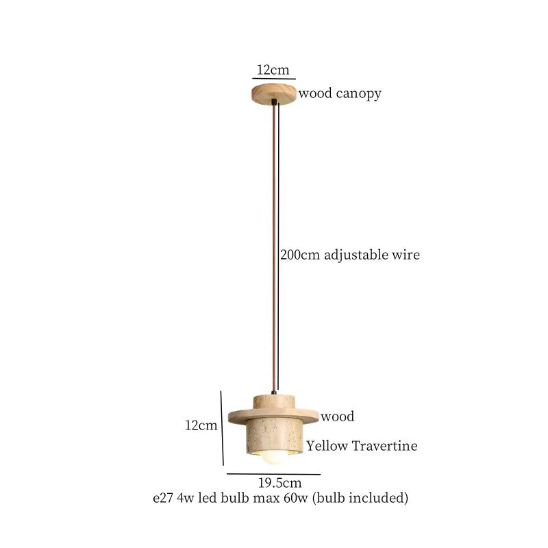 Afralia™ Wabi Sabi LED Hanging Pendant Light Yellow Travertine Vintage Design