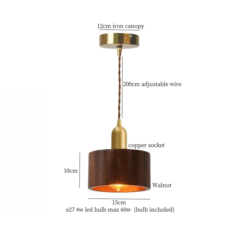 Walnut Wood LED Pendant Light for Home and Restaurant Lighting