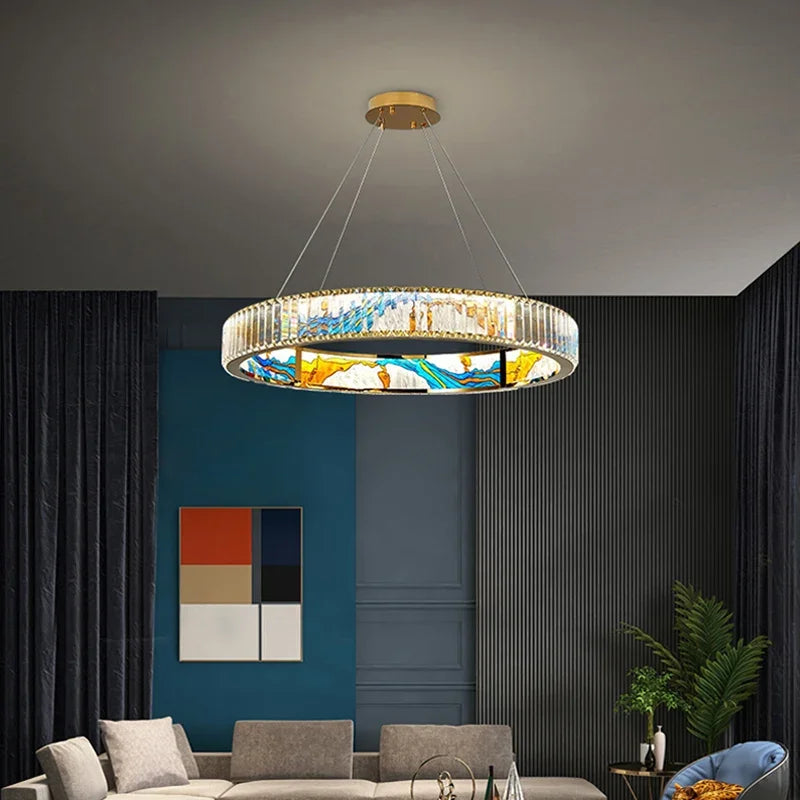 Circle Steel LED Pendant Chandelier, Modern Dimmable Lighting for Living Room Home Decor