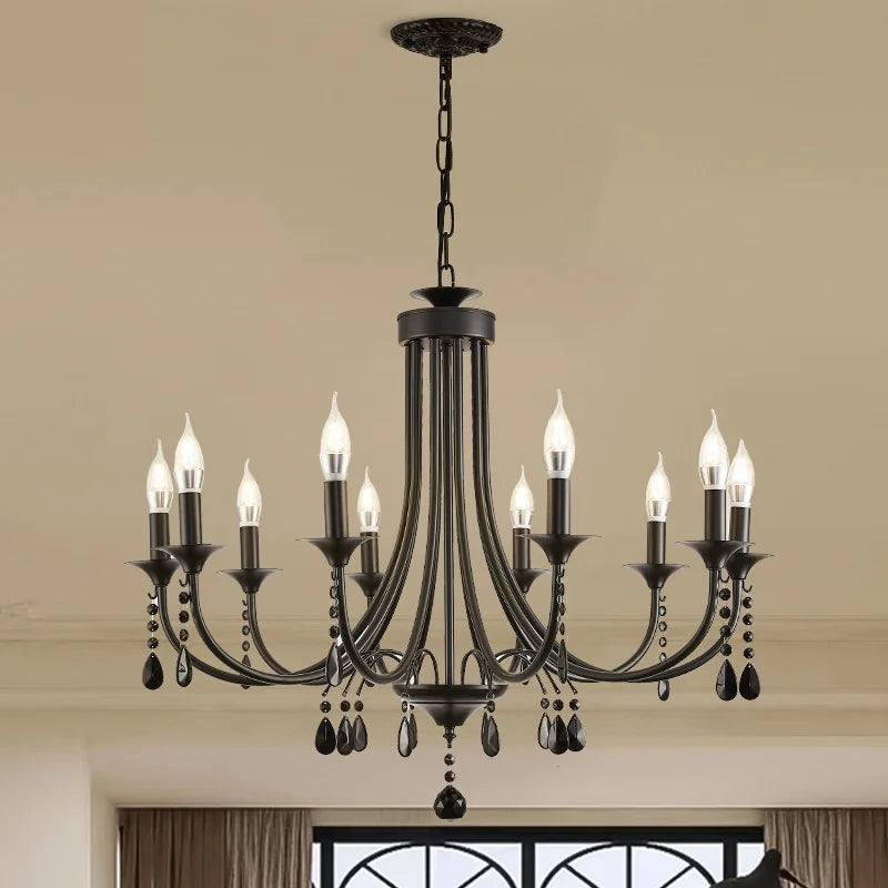 Black Metal Crystal Chandelier: Artistic LED Lighting for Home Decor