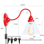 Afralia™ Edison Red LED Wall Lights - Iron Industrial Vintage Bedside Lamp