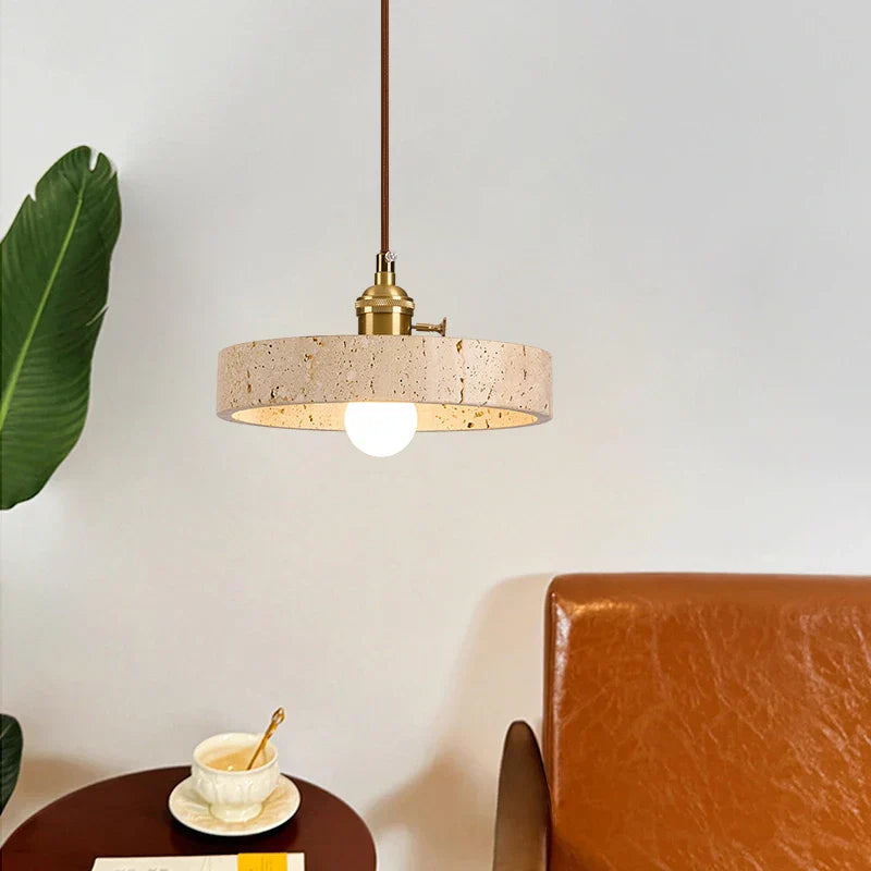 Nordic LED Pendant Lights Yellow Travertine Copper Hanging Lamp for Bedroom Dining Living Room