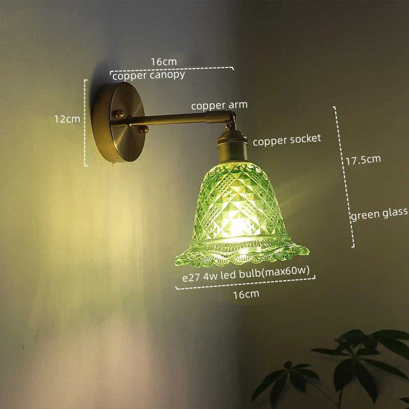 Copper Glass Nordic LED Wall Lights for Balcony Bedroom Mirror Bathroom