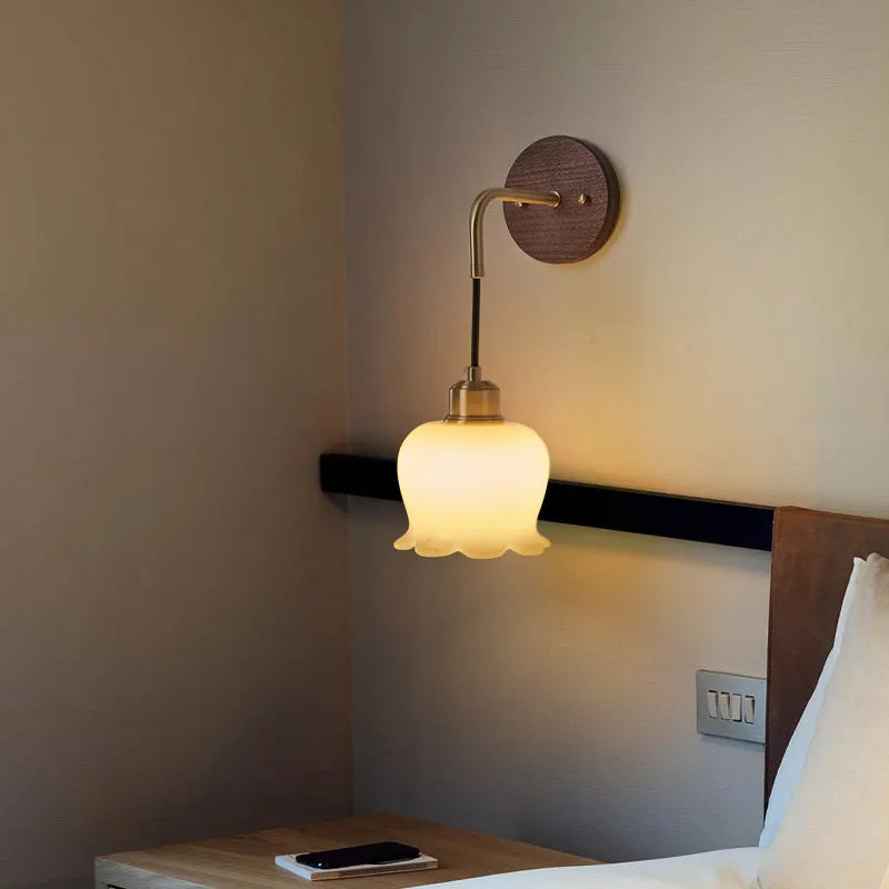 Walnut Wood LED Wall Lamp: Modern Nordic Resin Bathroom Mirror Stair Light
