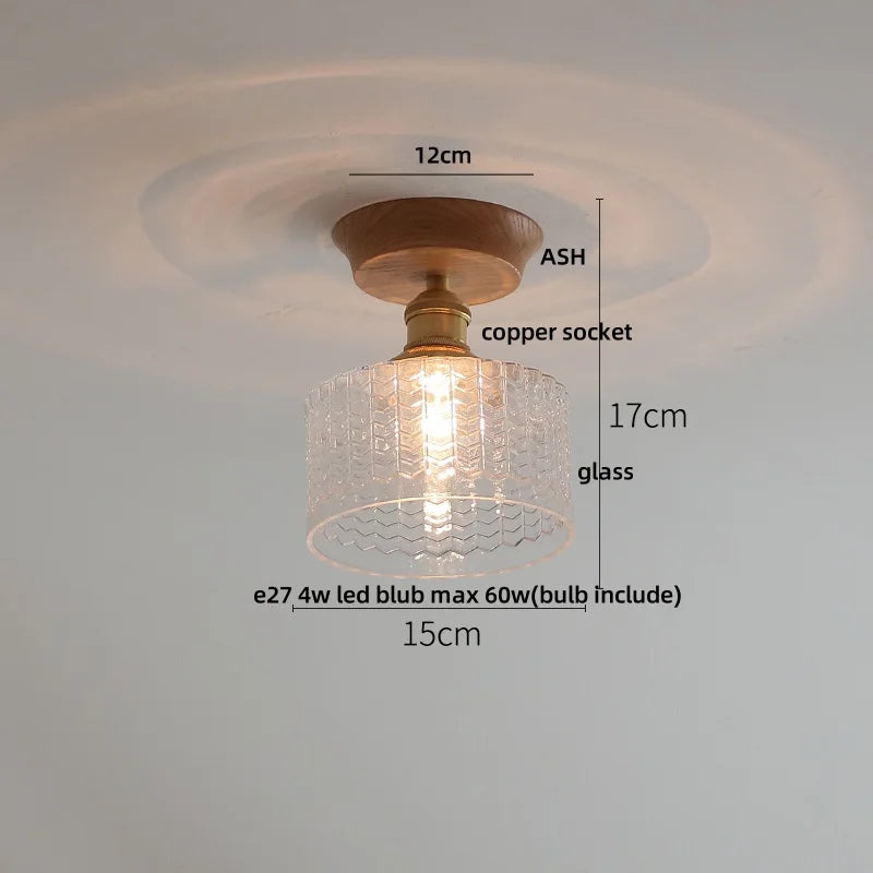 White Ceramic LED Ceiling Lamp Wood Ash Nordic Modern Copper Light