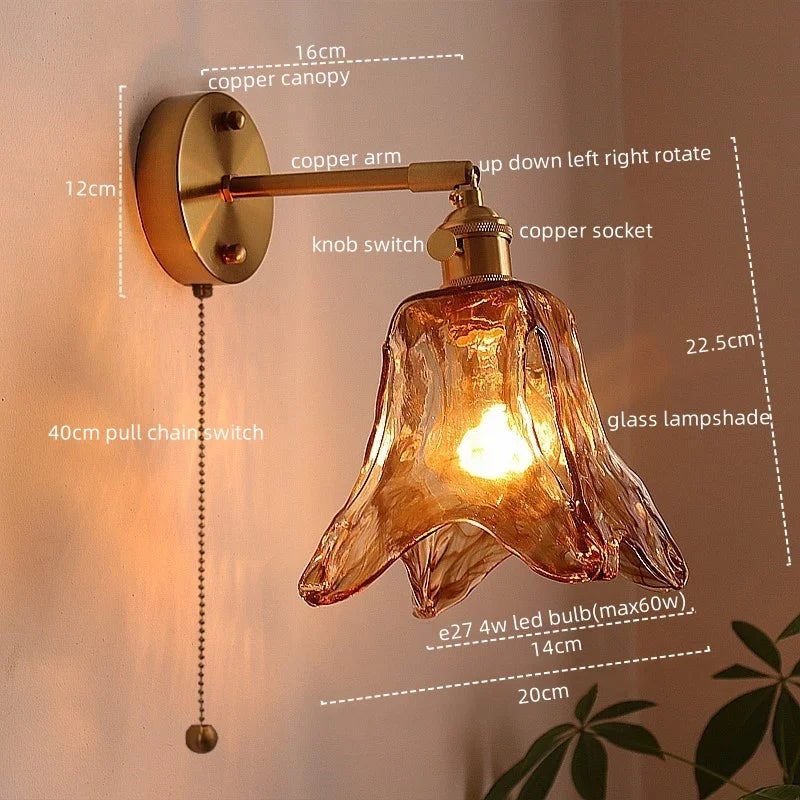 Amber Glass LED Wall Lamps for Living Room and Bathroom Mirror Lighting