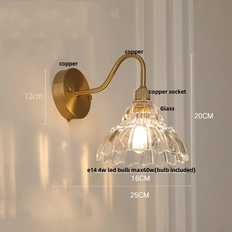 Brass LED Wall Sconce Clear Glass Pull Chain Switch Modern Vanity Light