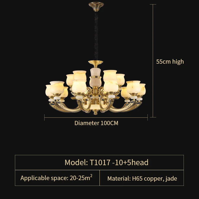 Copper Jade Pendant Lamp: Modern Chinese Style Dining Room Decor for Villas