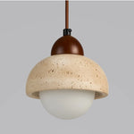 Yellow Travertine LED Pendant Lamp with White Glass Canopy