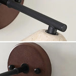 LED Yellow Travertine Wall Light with Wood Pull Chain Switch and Iron Frame