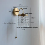 Crystal LED Wall Sconce Pull Chain Switch Brass Mirror Light
