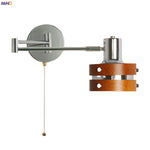 Vintage Iron Wood LED Wall Lamp Swing Arm Aplique Pared