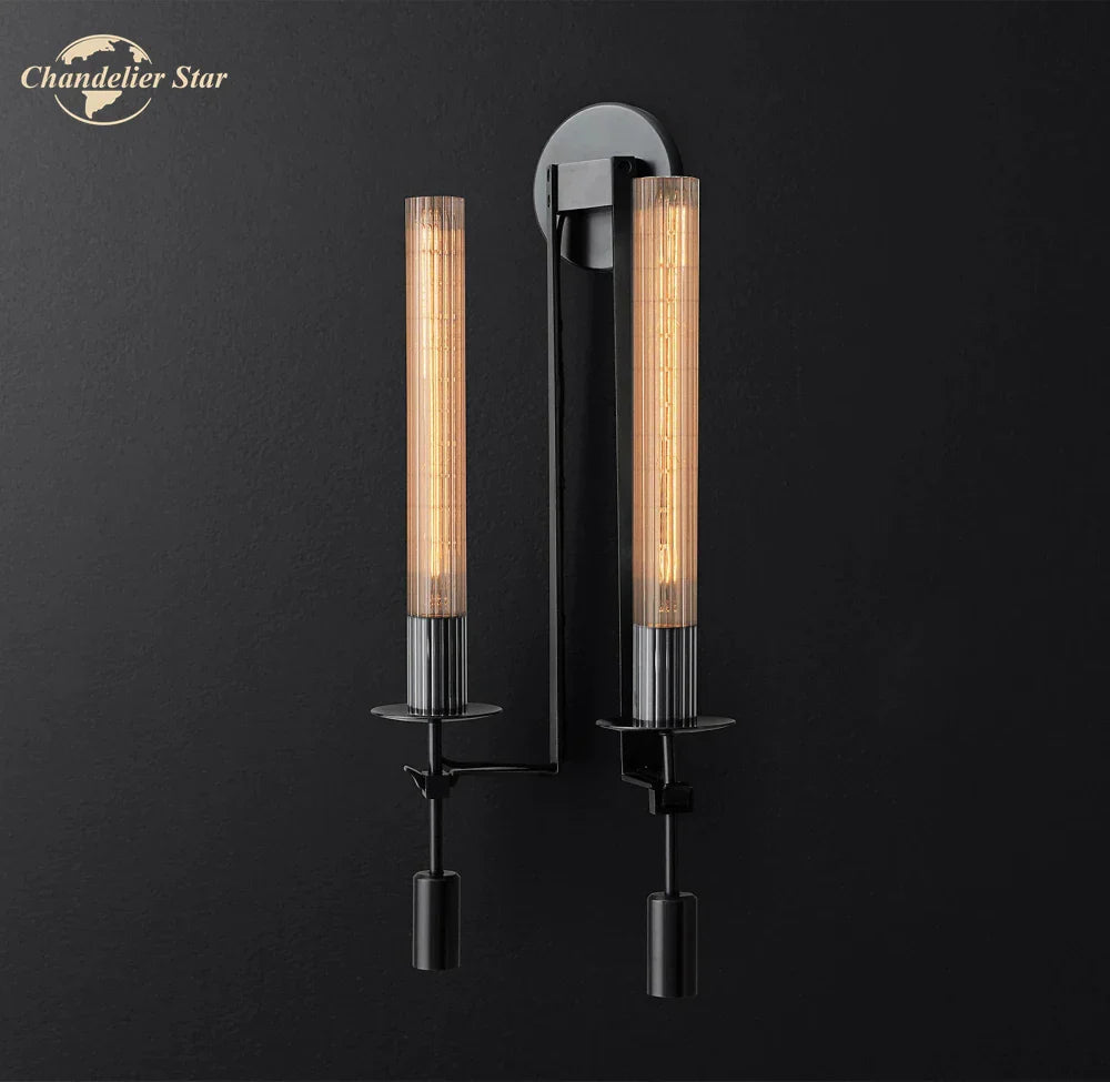 Glass Double Sconce LED Wall Light Retro Fixture Lighting