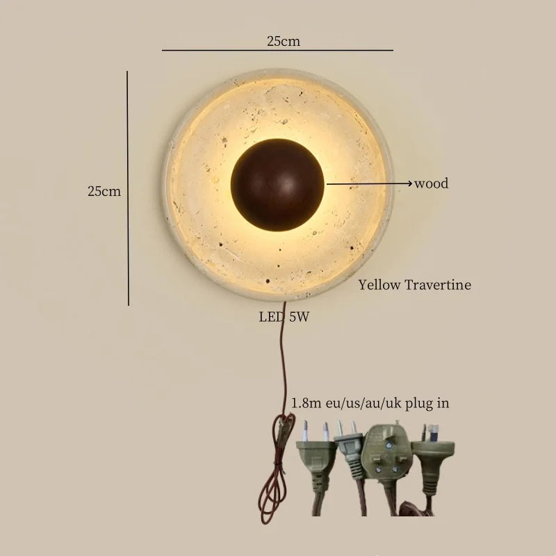 Afralia™ Nordic LED Wall Lamp Wood Yellow Travertine Mirror Light