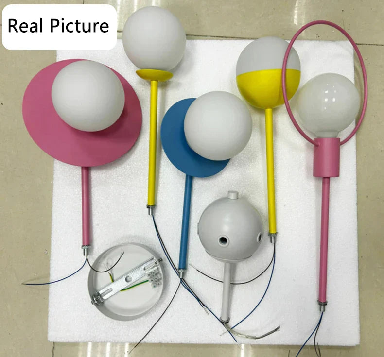 Kids Nordic Glass Chandelier LED Ceiling Light - Blue Pink Cartoon Theme