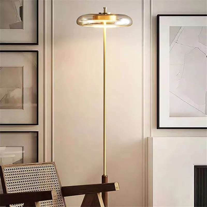Mushroom Lustre Glass Floor Lamp - Gold Metal Art Design