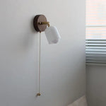 Walnut Wood LED Wall Lights Bedroom Copper Rotate Glass Pull Chain Switch