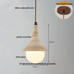 White Glass LED Pendant Light Fixture - Nordic Modern Yellow Travertine Hanging Lamp