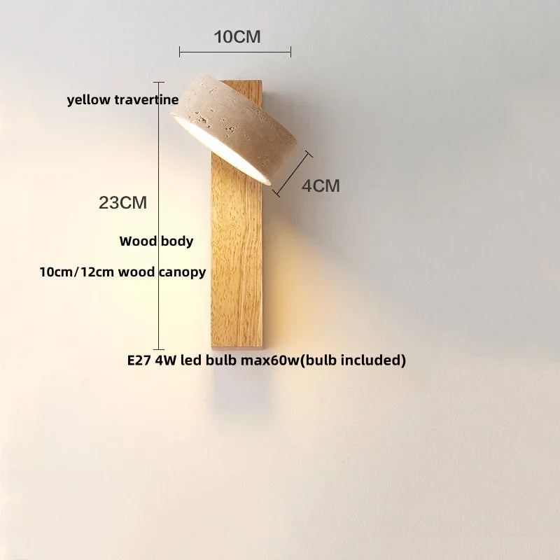 Nordic LED Wall Lamp 2 Glass Ball Yellow Travertine Stone Indoor Wall Light