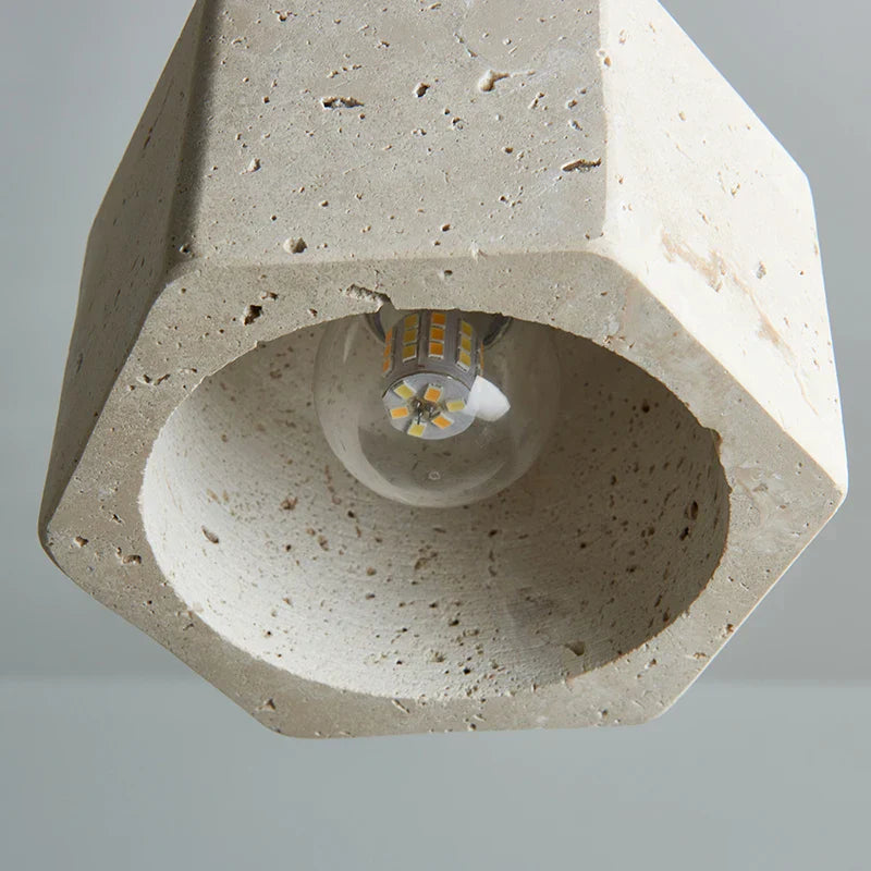 Yellow Travertine Wood Base LED Pendant Lights - Modern Adjustable Hanging Lamp