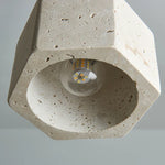 Yellow Travertine Wood Base LED Pendant Lights - Modern Adjustable Hanging Lamp