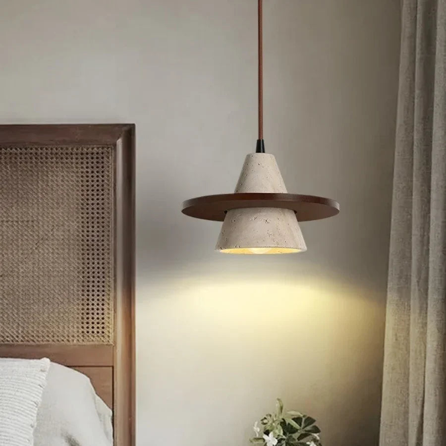 Afralia™ Nordic Wood & Yellow Travertine Stone LED Pendant Light Fixture