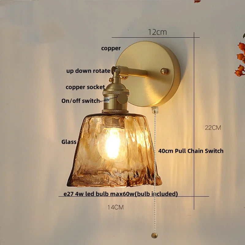 Afralia™ Vintage LED Wall Light Up Down Rotate Pull Chain Switch Bedside Lamp