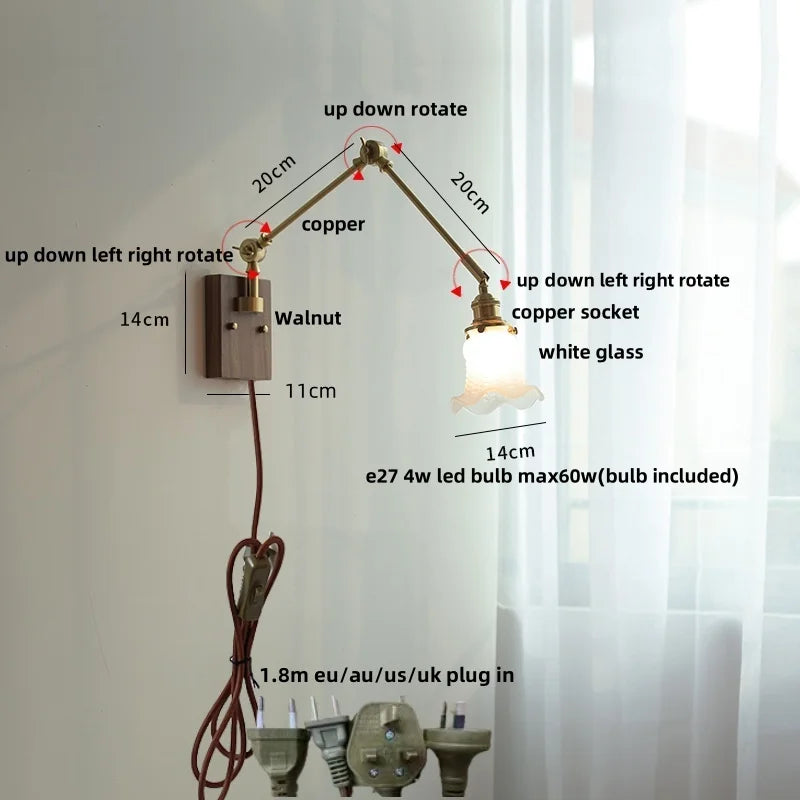 Pink Glass Wall Sconce with Rotatable Arms - LED Stair Light Fixtures