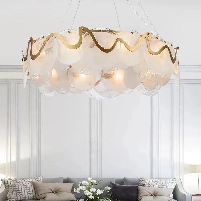 Nordic Gold Iron Pendant Light Disc Chandelier Luxury Glass for Living Room
