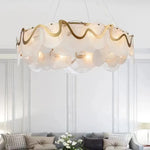 Nordic Gold Iron Pendant Light Disc Chandelier Luxury Glass for Living Room