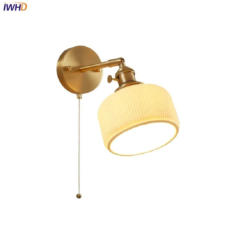 Copper LED Wall Lights Ceramic Pull Chain Switch Modern Stair Light Fixtures