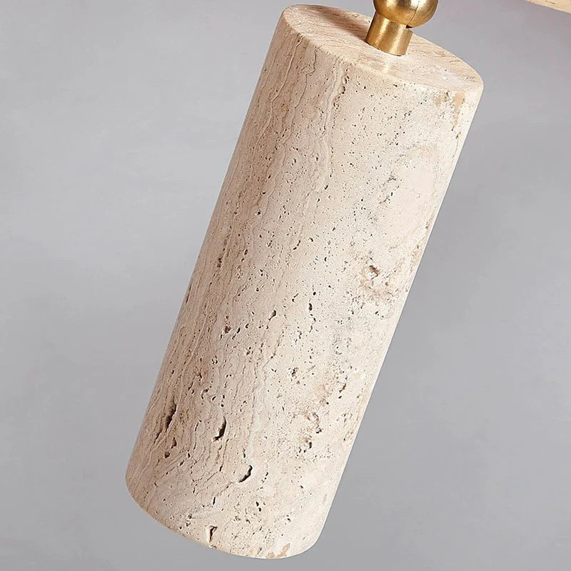 3-Head Natural Travertine & Wood Spot Light Fixture
